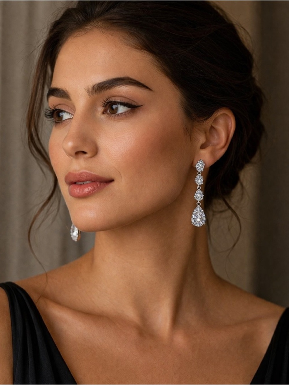 Givenchy Silver Teardrop Linear CZ Earrings - White Crystal- NWT - Picture 2 of 7